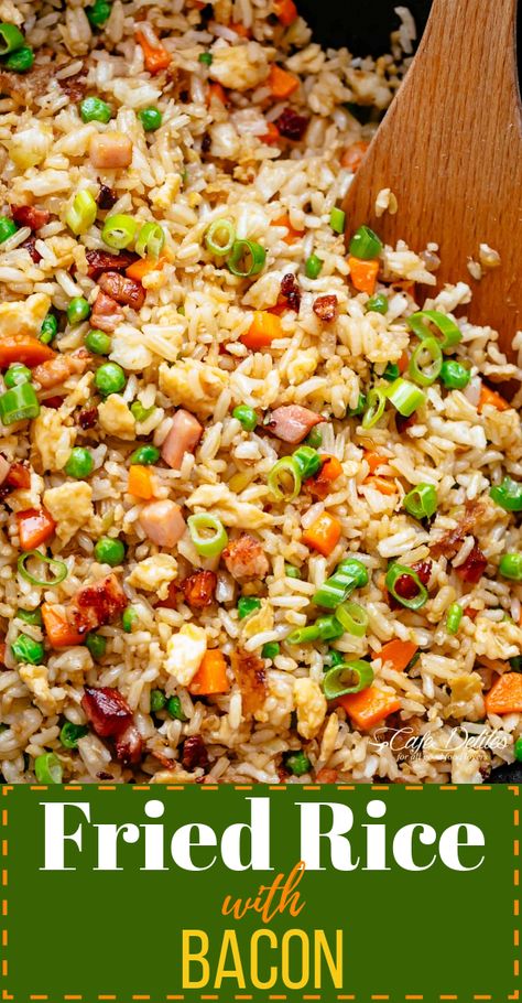 Fried Rice Bacon, Fried Rice Dinner Ideas, Authentic Fried Rice, Fried Rice With Bacon, Gameday Dips, Asian Fried Rice, Special Fried Rice Recipe, Bacon Fried Rice Recipe, Spicy Fried Rice