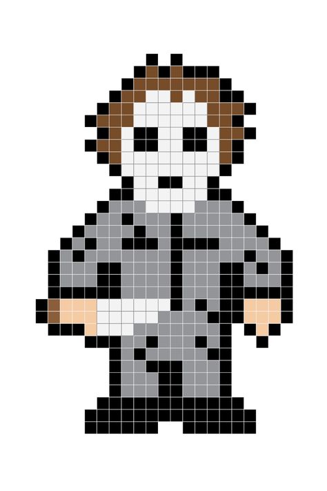 Micheal Myers Pixel Art, Pixel Art Horror Character, Michael Myers Alpha Pattern, Michael Myers Perler Beads, Horror Pixel Art, Pixel Art Horror, Halloween Pixel Art, Melty Bead Designs, Halloween Character