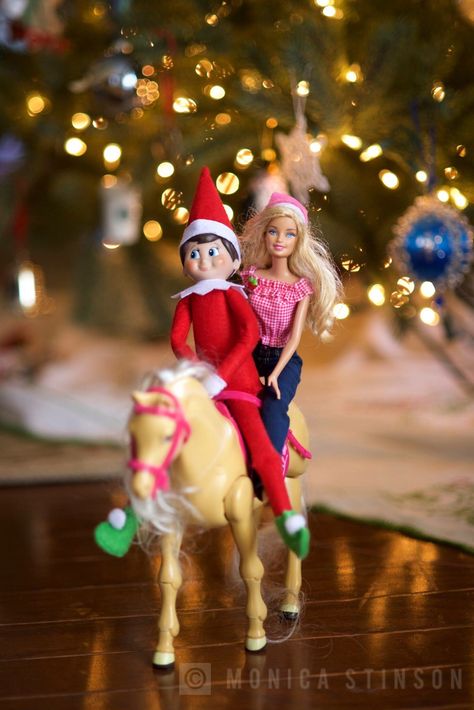 St Nick And Elf On The Shelf, Barbie And Elf On The Shelf, Elf On The Shelf Barbie Car, Elf On The Shelf Horse Ideas, Elf On The Shelf Animal Ideas, Barbie Elf On A Shelf, Country Elf On The Shelf Ideas, Elf On The Shelf And Barbie, Elf On The Shelf Ideas With Barbie