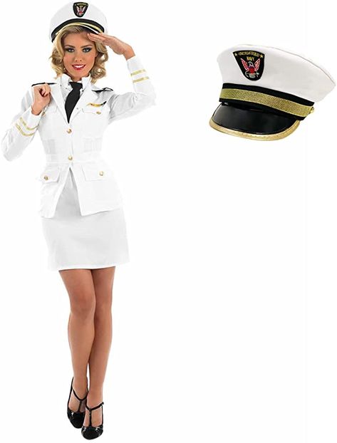 Amazon.com: fun shack Womens Navy Captain Costume Adults Naval Officer Uniform Suit - Small : Fun Shack: Clothing, Shoes & Jewelry Boat Captain Costume Women, Captain Hat Outfit, Sailor Dress Women, 80s Fancy Dress Women, Sailor Fancy Dress, Angel Fancy Dress Costume, 1980s Fancy Dress, Military Costume, Fancy Dress Womens