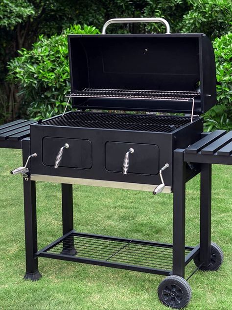 Extra Large Outdoor Barbecue Grill with 794 SQ.IN. Cooking Area, Dual-Zone Individual & Adjustable Charcoal Tray and Foldable Side Table, Black Foldable Side Table, Side Table Black, Bbq Grill Design, Outdoor Barbecue, Charcoal Bbq, Bbq Grills, Grill Design, Cooking On The Grill, Cooking Area