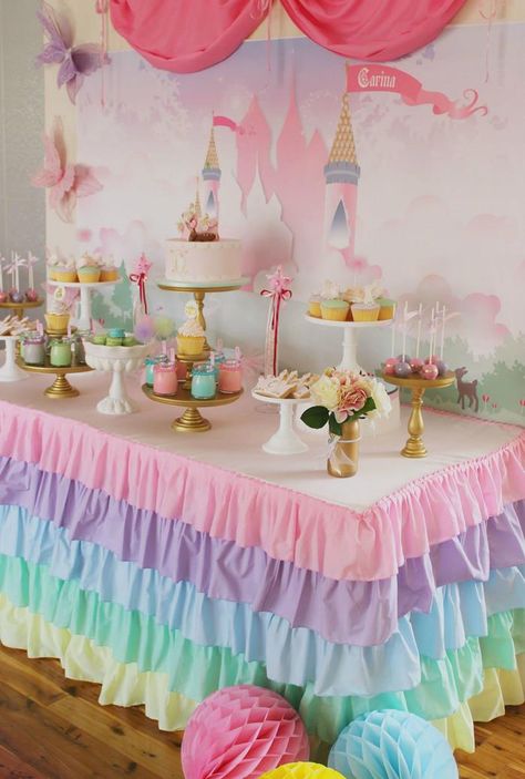 Pastel Princess Party with So Many Darling Ideas via Kara's Party Ideas | KarasPartyIdeas.com #PrincessParty #Ideas #PrincessPartySupplies Disney Princess Birthday Party, Princess Theme Party, Disney Princess Birthday, Disney Princess Party, Princess Theme, Disney Party, Princess Birthday Party, 4th Birthday Parties, Unicorn Birthday Parties