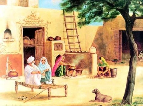 Memories Status, Pakistan Nature, Punjab Culture, Village Scene Drawing, Childhood Food, Nature Village, Emotional Status, Disney Pop Art, Village Painting