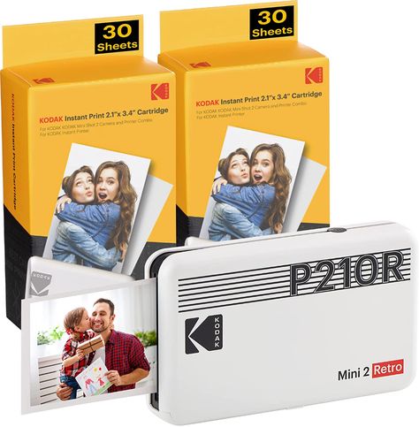 Kodak P210R Mini 2 Retro, Instant Photo Printer Bundle, 68 Photos Included, Wireless Bluetooth, Compatible With iOS & Android, 4PASS Printing Technology, White : Amazon.co.uk: Computers & Accessories Polaroid Printer, Mobile Photo Printer, Photo Mobile, Smartphone Printer, Kodak Photos, Portable Photo Printer, Retro 2, Portable Printer, Mini Printer