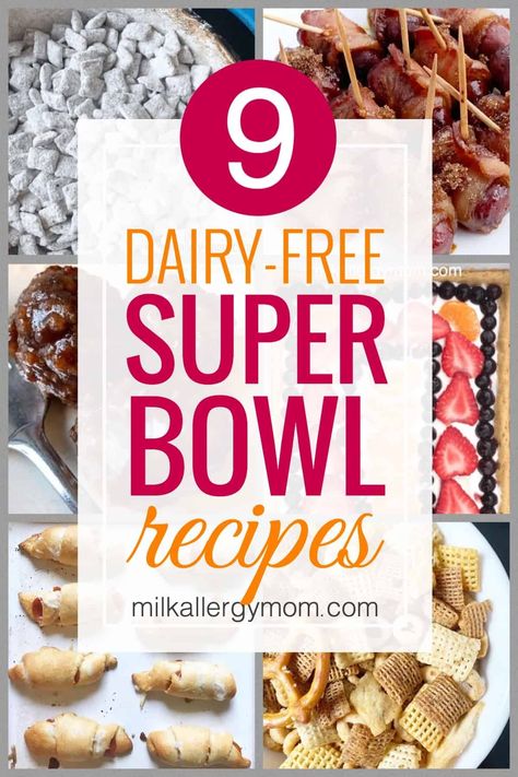 These dairy-free appetizers are a must for the next big game. Recipes at Milk Allergy Mom! Super Bowl Party Food Gluten Free, Bacon Weenies, Easy Super Bowl Appetizers, Crescent Roll Fruit Pizza, Superbowl Party Food Easy, Super Bowl Appetizers, Milk Allergy Mom, Loaded Potatoes, Easy Super Bowl