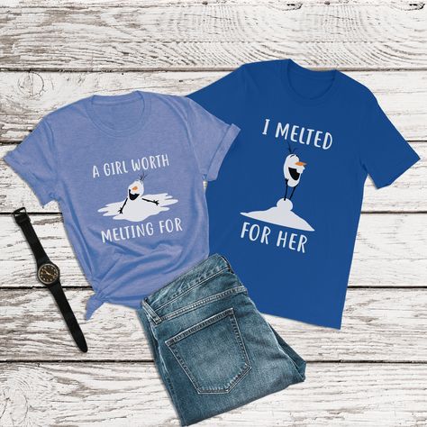 Frozen Shirt, A Girl Worth Melting For Shirt, Olaf Shirt, Couples Disney Shirts, Disney Family Shirts, Epcot, Disneyland, Christmas Shirts by BoundingInstyle on Etsy Disneyland Christmas Shirts, Disneyland Couples Outfits, Couples Disney Shirts, Olaf Shirt, Disney Christmas Outfits, Frozen Shirt, Disney Family Shirt, Couples Disney, Disney Trip Outfits