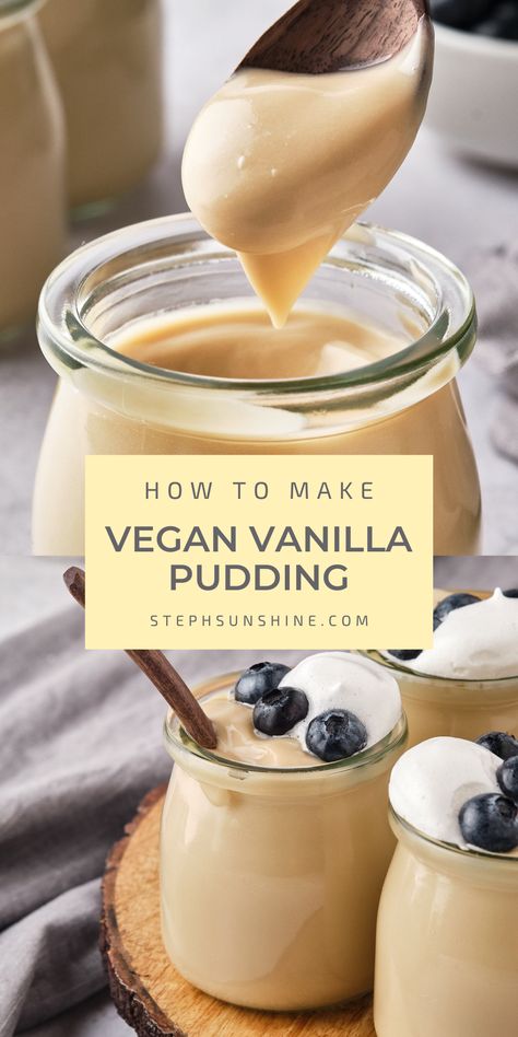 For the best homemade vegan vanilla pudding, look no further! This recipe uses simple ingredients that you already have in your pantry to take your pudding from basic to rich and flavorful. Easy Healthy Homemade Desserts, 4 Ingredient Vegan Recipes, Vegan Milk Recipe, Vegan Cooking Recipes, Vegan Sweet Recipes, Vegan Pudding Recipe, Vegan Blueberry Recipes, Vegan Vanilla Pudding, Easy Vegan Baking