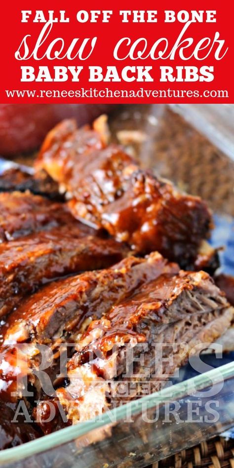 Fall-Off-The-Bone Slow Cooker Ribs  by Renee's Kitchen Adventures SO TENDER AND MOIST!! Easy method for making the BEST BBQ ribs in your slow cooker, no matter what time of year it is! Best Bbq Ribs, Company Recipes, Takeout Recipes, Baby Back Pork Ribs, Main Recipes, Slow Cooker Ribs, Back Ribs, Best Slow Cooker, Baby Back Ribs