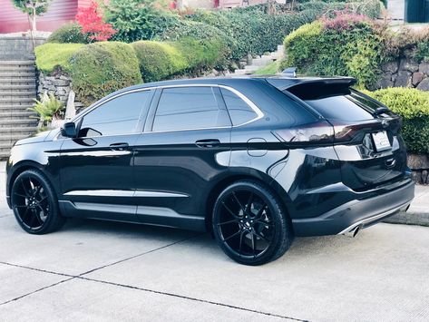 2015 Ford Edge on 22’s with 2” H&R springs, blacked out including the windshield. Ford Edge Sport, 1st Car, Murdered Out, Cars Aesthetic, Shirt Logo Design, Ford Edge, Motor Company, Ford Motor Company, Ford Motor