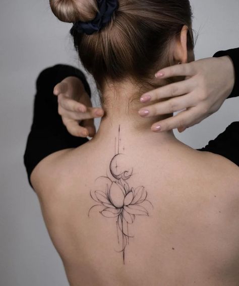 Lotus Back Tattoo, Lotus Tattoo Ideas, Lotus Tattoos, Bloom With Grace, Lotus Tattoo Design, Blooming Lotus, Lotus Tattoo, Elegant Styles, Back Tattoo