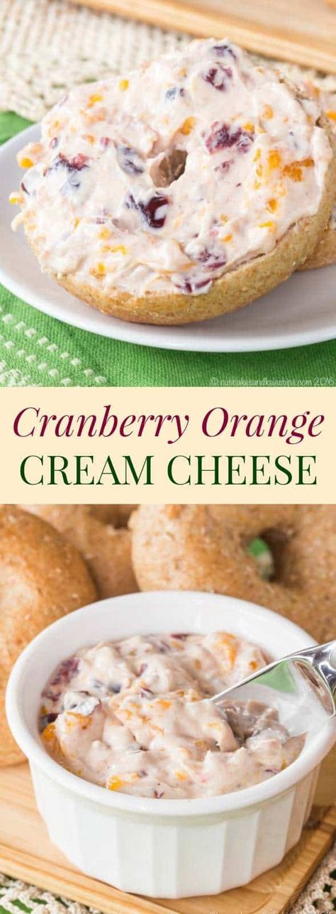 Cranberry Orange Cream Cheese - an easy spread for bagels or graham crackers, dip for apples or pears, or to stuff into dates. Cranberry Orange Cream Cheese, Spread For Bagels, Dip For Apples, Dip For Chips, Cream Cheese Spread Recipes, Cheese Spread Recipes, Flavored Cream Cheeses, Orange Cream Cheese, Cream Dip