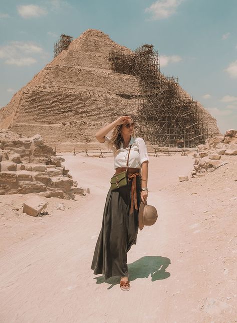 What to Wear in Egypt as a Female Traveler • The Blonde Abroad Desert Travel Outfits, Egyptian Travel Outfits, Siwa Oasis Egypt Outfits, What To Wear In Egypt For Women, Dessert Outfit Women, Egypt Photography Ideas, Egypt Outfits Women Travel, Egypt Fits, Egypt Outfits Women