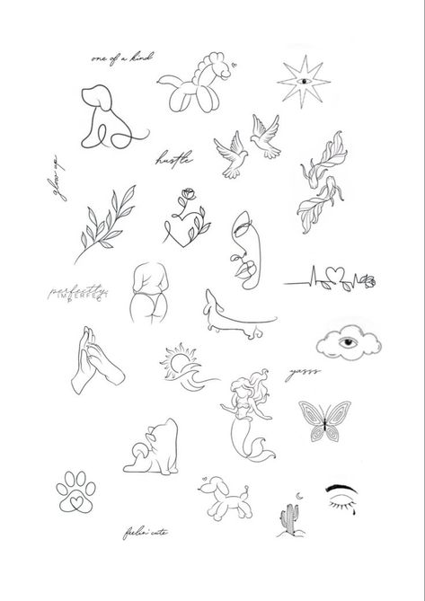 Tiny Tattoos Flash, Minimalist Tattoo Flash Sheet, Simple Tattoos Fine Line, Tiny Tattoo Template, Mini Minimalist Tattoo, Flash Line Tattoo, Mini Quote Tattoos, Tiny Tattoo Flash Sheet Simple, Minimalist Tattoo Designs For Women