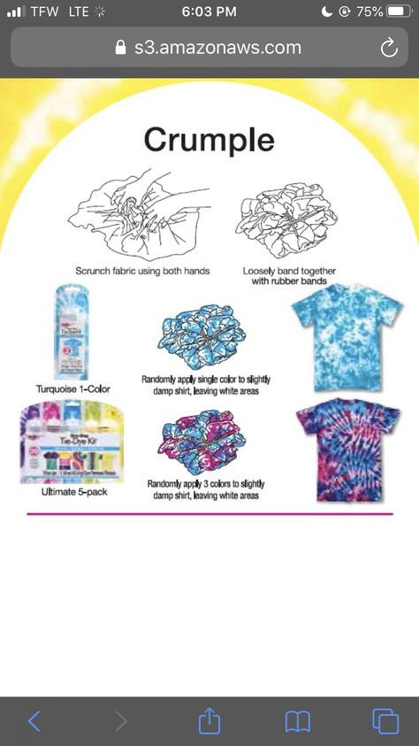 Tie Dye Crumple, Crumple Tie Dye, Easy Diy Tie Dye, Tie Dye Tutorial, Tie Dye Shirts Patterns, Tye Dye Patterns, Diy Tie Dye Techniques, Diy Tie Dye Designs, Tie Dye Patterns Diy