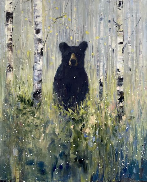 Black Bears Art, Birch Tree Art, Bear Paintings, Small Canvas Art, Bear Art, Amazing Art Painting, Recent News, Painting Art Projects, Wildlife Art