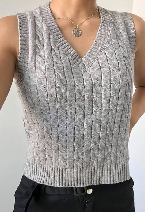 facf9f743b083008a894eee7baa16469desc52949739ri Crop Sweater Vest, Cable Knit Vest, Bodycon Floral Dress, Navy Blue Fabric, Y2k Outfits, Crop Sweater, Knit Crop Top, Crop Top Blouse, Knit Crop