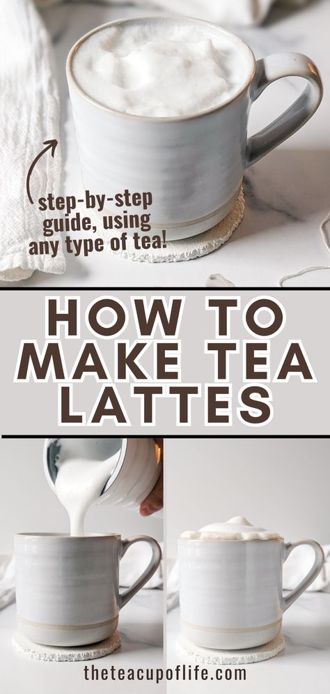 Tea lattes are a fun way to enjoy tea. They can be served hot for a comforting cup or iced for something more refreshing. Chai Lattes and London Fogs are a couple of popular tea lattes made with black teas. But, you can make a tea latte with any tea type. Starting with a tea concentrate and topping it with milk, it only takes a few minutes to put one together! Learn how to make a tea latte at home using any tea. Ways To Make Tea Taste Better, Barista Tea Recipes, How To Make Hot Tea, Tea Lattes Recipes, Best Morning Tea, Relaxing Tea Recipe, How To Make Chia Tea Latte, Creamy Tea Recipes, Homemade Hot Tea Recipes