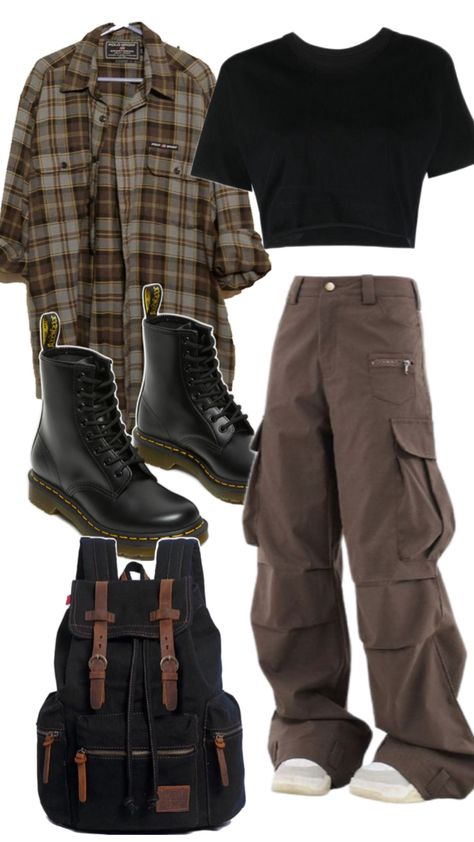 #clothes #grunge #outfit #docmartens #flannel #cargopants Clothes Grunge, Flannel Outfits, Grunge Outfit, Downtown Outfits, Clothes And Shoes, Tomboy Outfits, Tomboy Style Outfits, Vibe Clothes, Swaggy Outfits