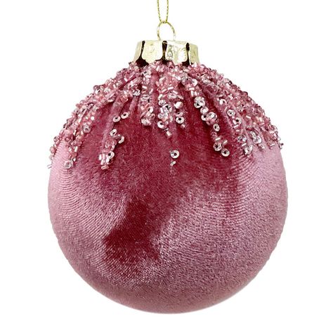 Red Fabric & Beaded Ornament Home Christmas Tree, Pink Christmas Ornaments, Fabric Balls, Beaded Ball, Holiday Romance, Pink Trees, Seasonal Home Decor, Fabric Beads, Beaded Ornaments