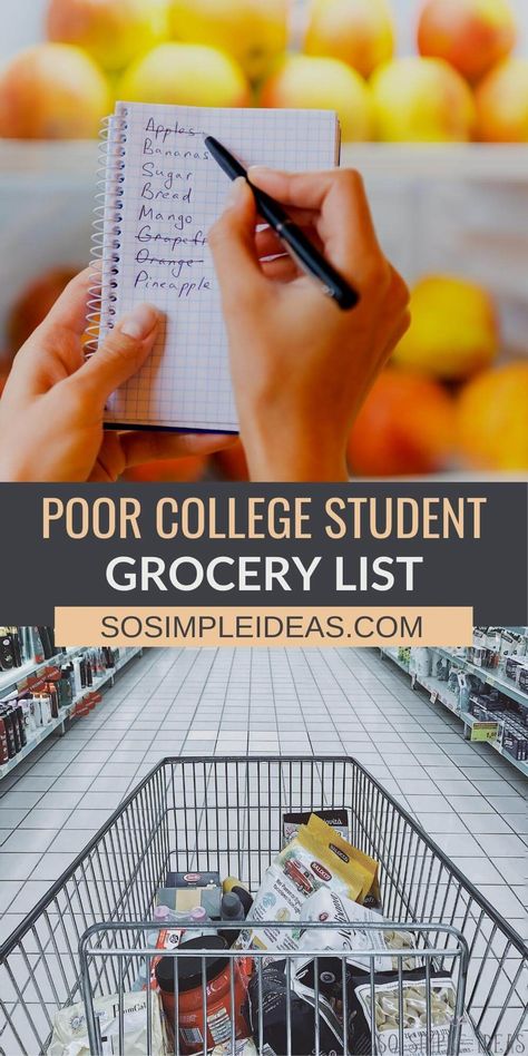 Cheap Food For College Students, Essential Food Items Grocery Lists, Cheap Food Shopping List, College Shopping Lists Grocery, Cheap College Grocery List, Meal Ideas For College Students Budget, Breakfast College Student, Poor College Student Food, Dorm Room Food Ideas Grocery Lists