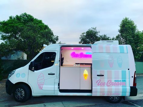 Photo of Adelaide Hills sauce Cream van with pretty neon lights Ice Cream Trucks Aesthetic, Ice Cream Van Design, Farmers Market Ice Cream, Modern Ice Cream Truck, Aesthetic Ice Cream Truck, Vintage Ice Cream Truck Aesthetic, I’ve Cream Truck, Retro Ice Cream Truck, Ice Cream Truck Ideas Design