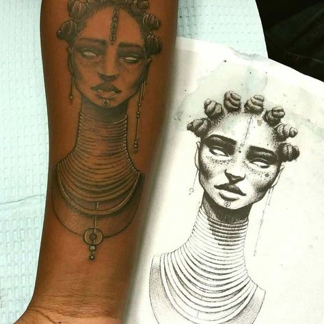 Queen Tattoo Ideas, African Queen Tattoo, Nefertiti Tattoo, Afro Beauty, African Tattoo, Beauty Tattoo, African Goddess, Something Creative, Black Afro