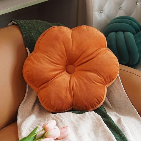 Amazon.com: ARTMAGIC Flower Shaped Velvet Decorative Throw Pillow Cushion Ultra Soft Cute Floor Pillow for Couch Bed Sofa, Burnt Orange, 16x16 inch : Home & Kitchen Green Couch Throw Pillows, Boho Bedroom Pillows, Fun Couch Pillows, Shaped Throw Pillows, Orange Room Decor, Funky Pillows, Terracotta Decor, Retro Pillow, Orange Rooms