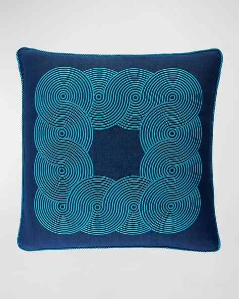 HG26X Jonathan Adler Pompidou Border Pillow, 22" Square Jonathan Adler Pillow, Console Entryway, Old Hickory Tannery, Rug Buying Guide, Blue Border, Fabric Accessories, Living Room Shop, Jonathan Adler, 70s Inspired