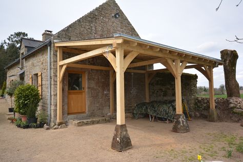 Oak framed car port in Brittany Cheap Carports, Lean To Carport, Carport Prices, Carports For Sale, Wooden Carports, Carport Modern, Portable Carport, Diy Carport, Curved Pergola