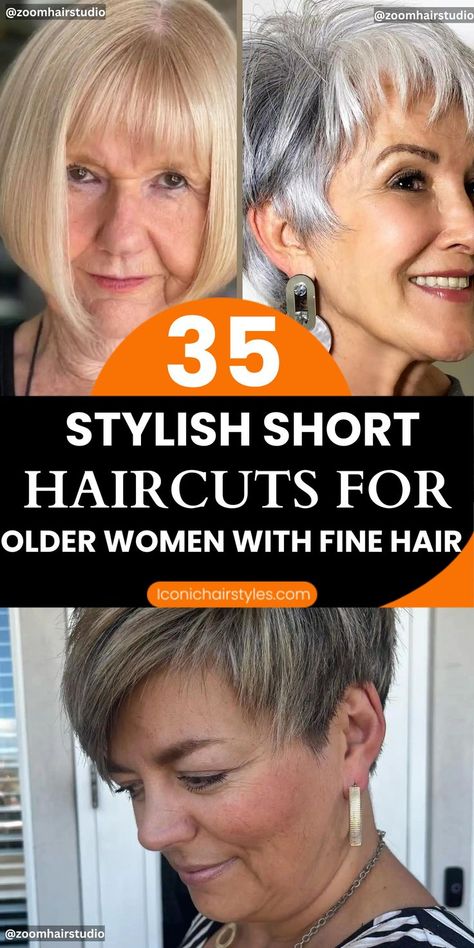 Short Haircuts For Older Women With Fine Hair Short Hair Cuts For Straight Fine Hair, Shorter Haircuts For Fine Hair, Short Layered Hair For Women, Hairstyles For Short Thinning Hair, Short Textured Bob Fine Hair, Front And Back Hairstyles, Pixie Haircut Older Women, Shirt Hair Haircut, Short Hair Styles For Thinning Fine Hair