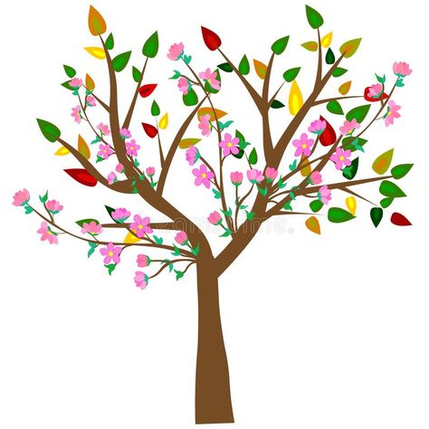 Web. Colorful spring tree with butterflies. Colorful spring tree with butterflies. Vector beautiful blooming spring tree, a crown consists only of the flowers of royalty free illustration Spring Tree Illustration, Spring Summer Background, Tree With Butterflies, Blossom Craft, Butterflies Colorful, Drawing Spring, Butterflies Illustration, Spring Cartoon, Spring Kindergarten