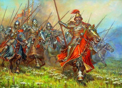 Cavalry Charge, Medieval Russia, Byzantine Army, Medieval Warfare, Kievan Rus, Warriors Illustration, Century Armor, Historical Warriors, Eastern Roman