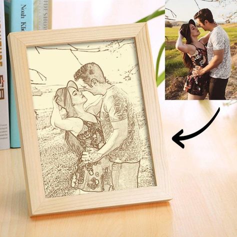 Wooden Custom Photo Frame Home Decoration Sketch Effect 5 Inches Meaningful Photos, Mother Photos, Custom Photo Frames, Wooden Photo Frames, Wedding Picture Frames, Everyday Gifts, Photo Engraving, Wood Engraving, Wood Picture Frames