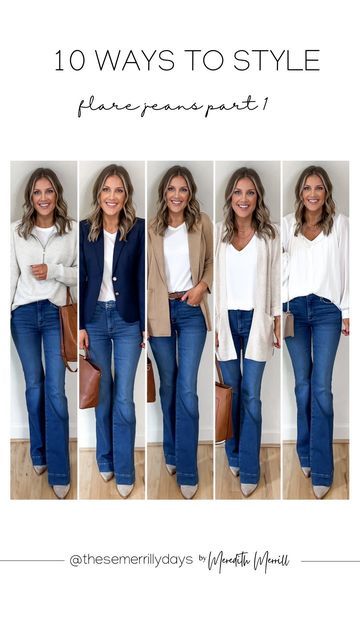 2023 Casual Office Outfits, Flared Jeans Business Casual, Flare Jeans For Work, Casual Date Night Outfit Flare Jeans, Date Night Outfit Flare Jeans, Business Jeans Outfit Casual Fridays, Blue Jeans Business Casual Outfits, Flare Jean Date Night Outfit, Office Jean Outfits Women