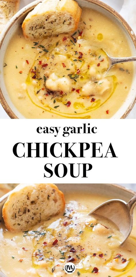 Vegan Garlic Chickpea Soup | Recipe | Vegan dinner recipes, Recipes, Whole food recipes Garlic Chickpea Soup, Garlic Chickpeas, Chickpea Soup, Vegan Soup Recipes, Vegan Soups, Think Food, Recipes Vegetarian, Vegan Dinner Recipes, Vegan Eating