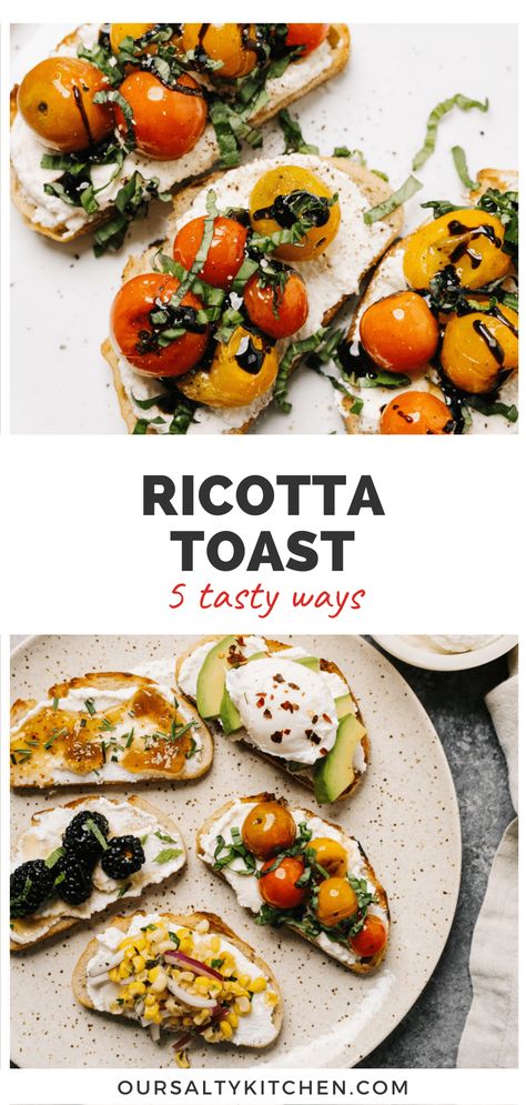 Ricotta Omelette, Toast With Tomatoes, Breakfest Ideas, Savory Toast, Burst Tomatoes, Tomatoes With Basil, Sweet Corn Salsa, Sweet Toast, Toast Toppers