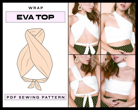 Diy Halter Top Pattern, Easy Crop Top, Halter Top Sewing Pattern, Diy Backless, Diy Halter Top, Top Pattern Sewing, Crop Top Sewing Pattern, Summer Halter Tops, Simple Crop Top