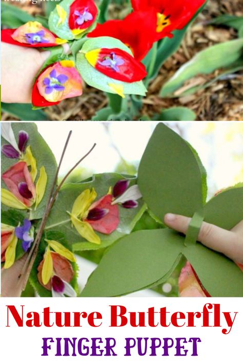 Nature Butterfly Finger Puppet ~ Such a perfect summer project! #summer #nature #butterflies #craftsforkids #butterflycraft #kidcraft Butterfly Finger Puppet, Kids Nature Activities, Butterflies Activities, Fairy Candles, Nature Butterfly, Insect Crafts, Puppets For Kids, Puppets Diy, Nature Projects