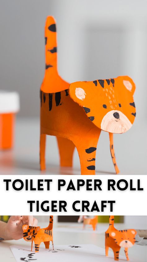 3d Tiger Craft, Paper Tiger Craft, Tiger Craft, Cardboard Toilet, Chinese New Year Crafts For Kids, Chinese New Year 2022, Roll Craft, Toilet Roll Craft, Paper Bird