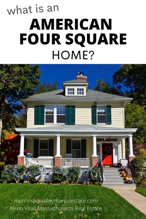 What is an American Four Square? The Foursquare home was popular from 1890 to 1935 and helped shaped industrial cities like Haverhill MA. Foursquare House Plans, American Four Square House, Florida Beach House Decor, Foursquare House, Florida Beach Homes, Four Square Homes, American Foursquare, Square House, Two Story House Design