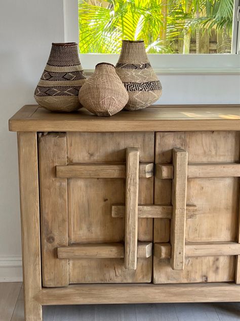 Four Door Elm Cabinet Rustic Wooden Cabinet, Dresser Island Kitchen, Cabinets Without Doors, Rustic Cabinet Doors, Foyer Cabinet, Modern Coastal Interior Design, Natural Cabinets, Raw Furniture, Reclaimed Wood Cabinet