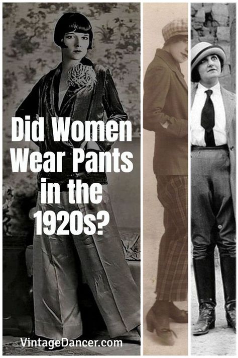 1920s pants women trousers girls. Did women wear pants in the 1920? Breechers, knickers, jodphurs, palazzo pants, jeans, and trousers history. 1920s fashion 20s roaring twenties Gatsby era - at vintagedancer.com Women In Pants 1920s, 1920 Pants Women, 1920s Fashion Trousers Women, 20s Pants Women, Womens 20s Fashion, Women’s 1920’s Fashion, 1920s Womens Fashion Pants, Great Gatsby Outfits For Women Pants, Gatsby Pants Women Outfit