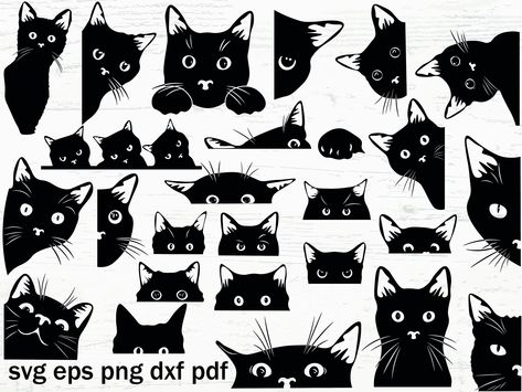 #Cat_Logo_Ideas #Halloween_Cat_Svg #Decal_Cricut #Black_Cat_Svg Black Cat Peeking Tattoo, Cat Peeking Out, Cat Letters, Halloween Cat Svg, Decal Cricut, Silhouette Chat, Black Cat Svg, Hello Kitty Clipart, Pretty Wall Art