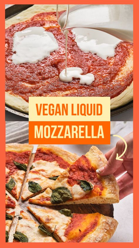 Vegan liquid mozzarella gets poured on top of your favorite pizza and solidifies as it bakes. It makes any vegan pizza absolutely delicious! Now you can make this vegan cheese at home in 5 minutes with ingredients you probably already have. Try it at your next party, gathering, or home pizza night! Vegan Pizza Toppings, Easy Vegan Cheese Recipe, Vegan Pizza Cheese, Recipes With Mozzarella Cheese, Mozzarella Recipe, Home Pizza, Cheese At Home, Vegan Pizza Recipe, Spices Recipes