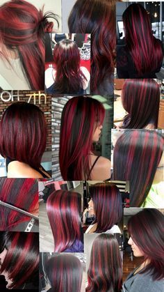 Black Red Highlights Hair, Red And Black Hair Color, Skunk Highlights, Red Hair Looks, Skunk Hair, Hair Dye Tips, Red Hair Inspo, Cute Hair Colors, Hair Inspiration Long