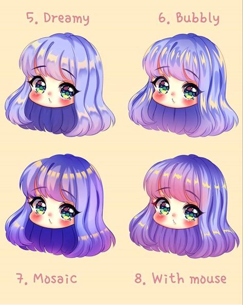 Hair Drawing Color, Cute Anime Hair, Anime Hair Color, Chibi Hair, Drawing Hair Tutorial, Shojo Anime, Anime Tutorial, Drawing Hair, Drawing Color