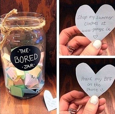 A DIY jar of fun stuff to do when bored!! Bored Jar, Diy Room Decor For Teens, Things To Do When Bored, Cute Room Decor, Girls Room Decor, Cute Crafts, My New Room, Cool Diy, Crafts To Do