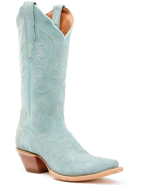 Dan Post Womens Seafoam Suede Western Boots - Snip Toe, Light Green Blue Cowgirl Boots, Women Boots Outfit, Suede Western Boots, Blue Cowboy Boots, Women's Cowboy Boots, Womens Cowgirl Boots, Boot Barn, Dan Post, Blue Boots