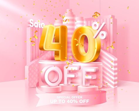 Premium Vector | 40 off. discount creative composition. 3d sale symbol with decorative objects, golden confetti, podium and gift box. sale banner and poster. vector illustration. Facebook Poster, Party Design Poster, Creative Composition, Black Friday Sale Banner, Artsy Background, Collection Letter, Font Setting, Sale Banner, Icon Collection