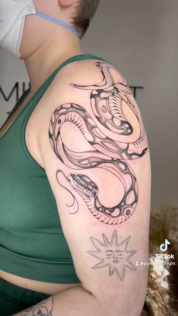 Ball Python Tattoo Design, Ball Python Tattoo, Python Tattoo, Ball Python Snake, Portland Tattoo, Tattoos 2024, Shoulder Tats, Snake Head, Cute Little Tattoos